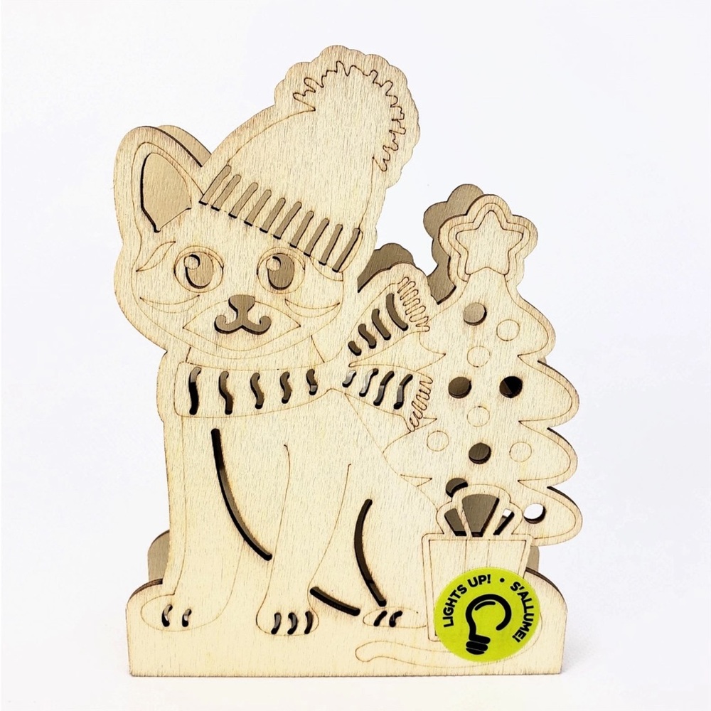 Make Market Wooden LED Cat & Christmas Tree Decor Shape DIY Painting Kids Craft